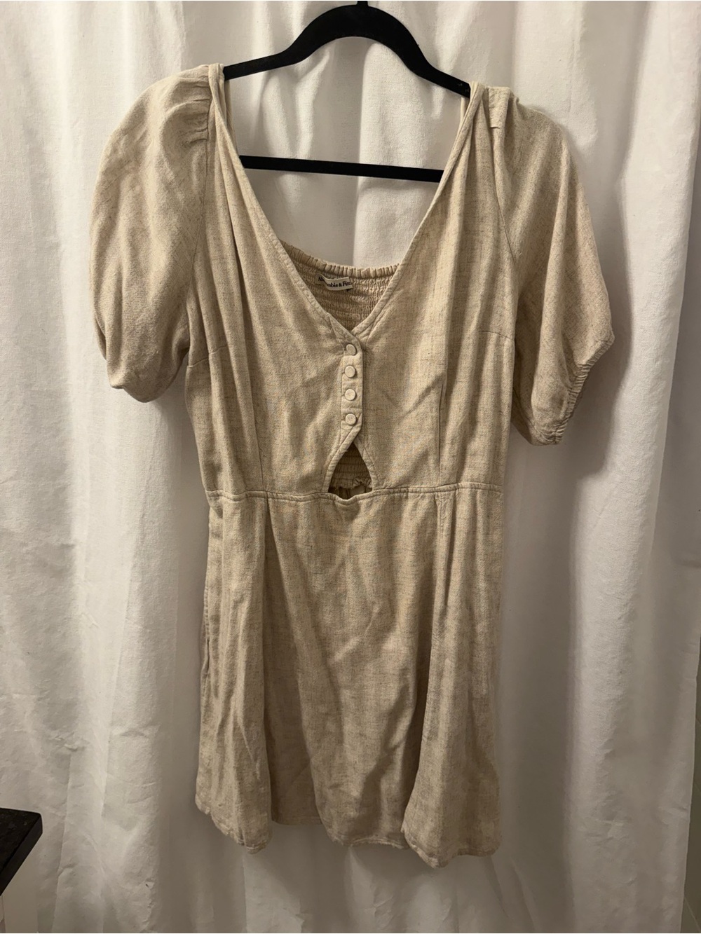 Women's Beige Short-Sleeve Cutout Dress